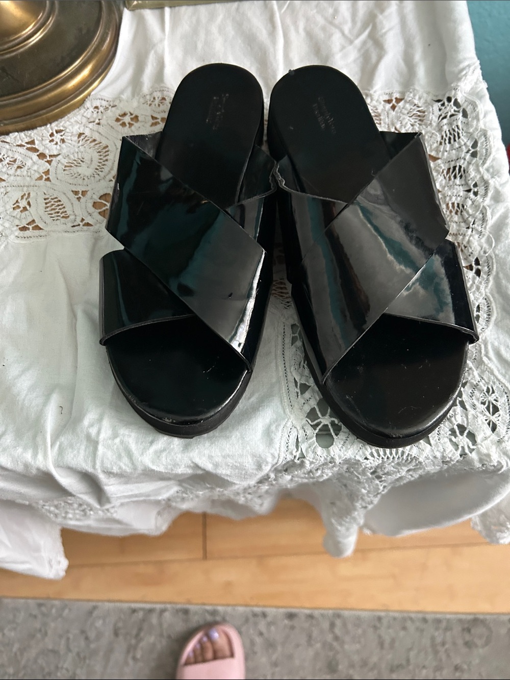 Simply Vera Vera Wang Black Patent Cross-Strap Slide Mules